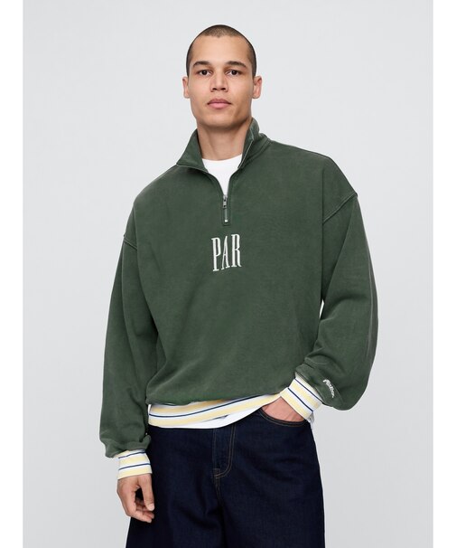 Gap × Malbon ヘビーウェイト ロゴ 1/4ジップアップ トレーナー