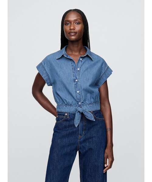 ウルトラソフトデニム クロップド フロントタイシャツ｜ギャップの通販