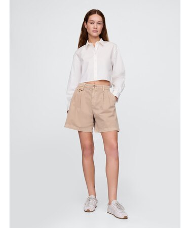 6インチ ミッドライズ ツイル プリーツ トラウザーショートパンツ