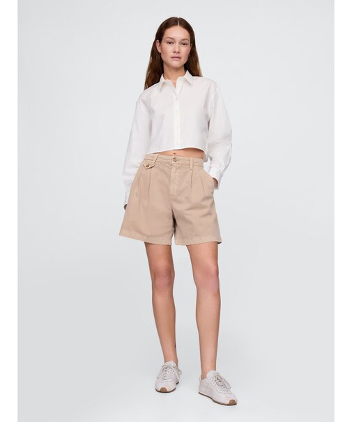 6インチ ミッドライズ ツイル プリーツ トラウザーショートパンツ