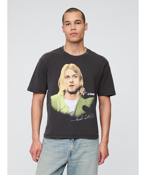 ○カート・コバーン リラックス クロップド グラフィックTシャツ/Kurt