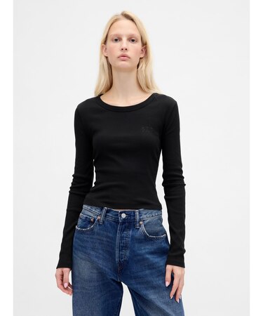 リブ Gapロゴ クロップド クルーネックTシャツ