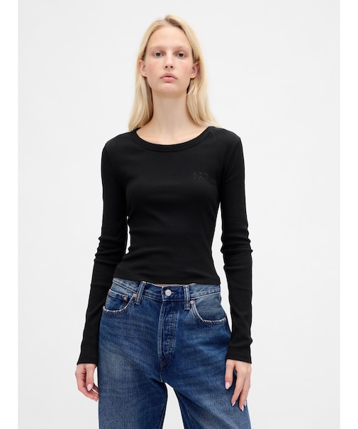 リブ Gapロゴ クロップド クルーネックTシャツ