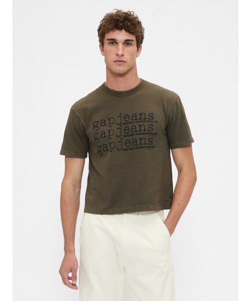 ヘビーウェイト デニム GAPロゴ クロップドTシャツ