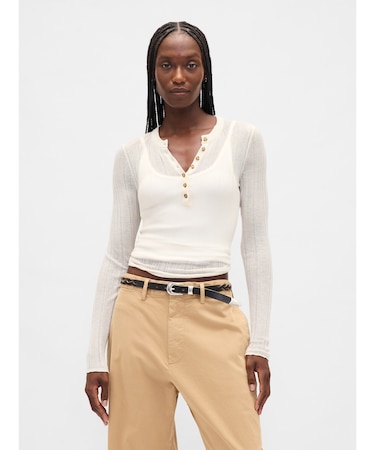 シアー リブ ヘンリーネックセーター