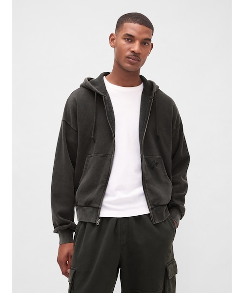 ヴィンテージソフト オーバーサイズ クロップド ジップアップパーカー