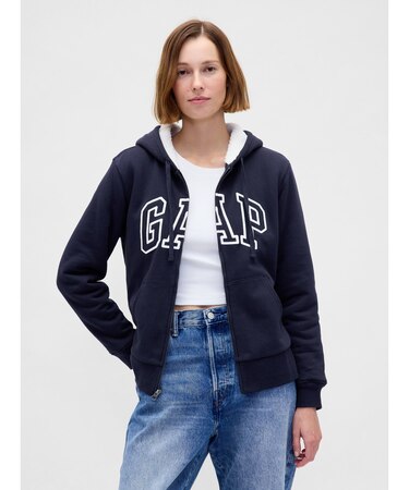 リラックスフィット Gapロゴ 裏ボア ジップアップパーカー