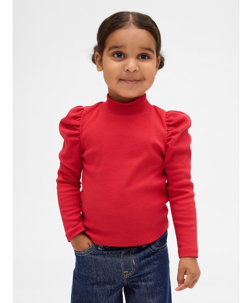 パフスリーブ リブモックネックトップス (幼児・ベビー)