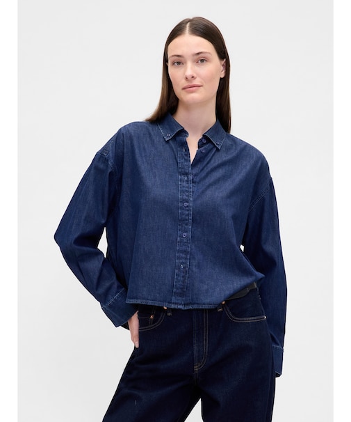 ウルトラソフトデニム ストレートヘム クロップドシャツ