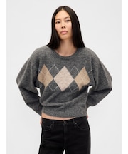 ふわもこ アーガイル クロップド セーター