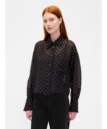 シアー ストレートヘム クロップドシャツ