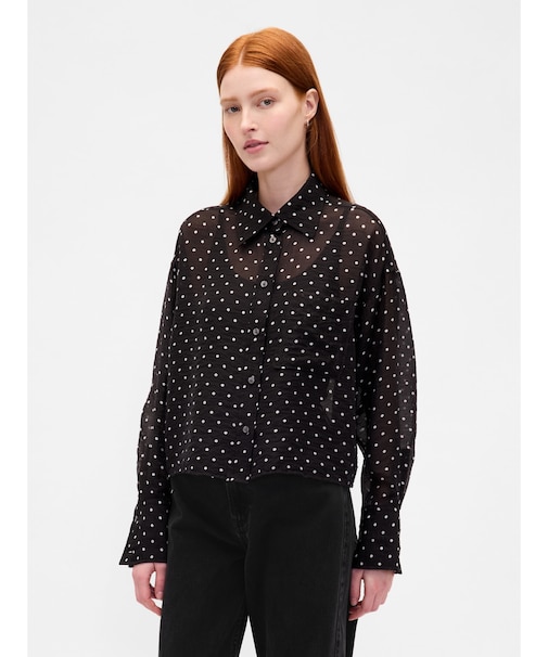 シアー ストレートヘム クロップドシャツ