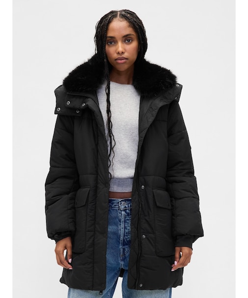 フェイクファートリミング ミディ パファージャケット