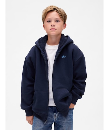 リラックスフィット 裏ボア Gapロゴ ジップアップパーカー (キッズ)