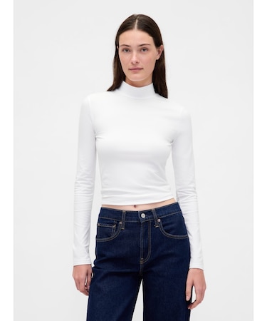 クローズニット ジャージー モックネックTシャツ