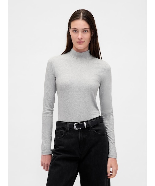 クローズニット ジャージー モックネックTシャツ