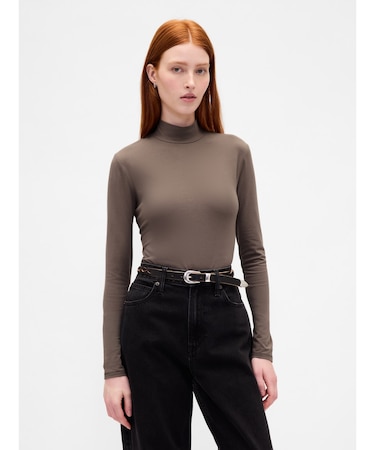 クローズニット ジャージー モックネックTシャツ