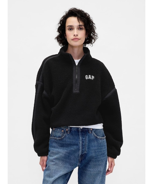 リサイクル オーバーサイズ クロップド ハーフジップ スウェット