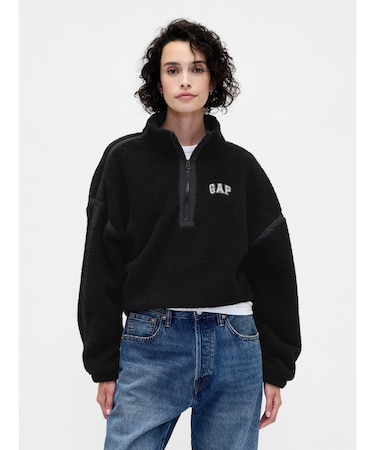 リサイクル オーバーサイズ クロップド ハーフジップ スウェットシャツ