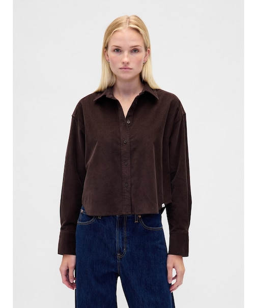 コーデュロイ ストレートヘム クロップドシャツ