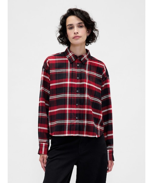 フランネル ストレートヘム クロップドシャツ