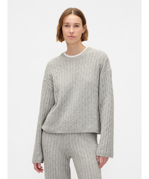 CashSoft カシミヤタッチ ケーブルニット クルーネックセーター