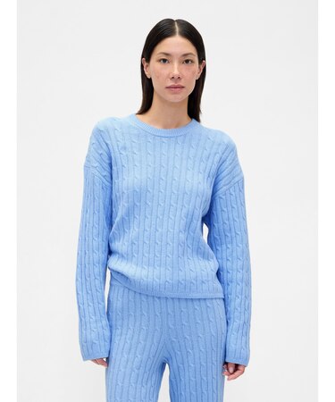 CashSoft カシミヤタッチ ケーブルニット クルーネックセーター