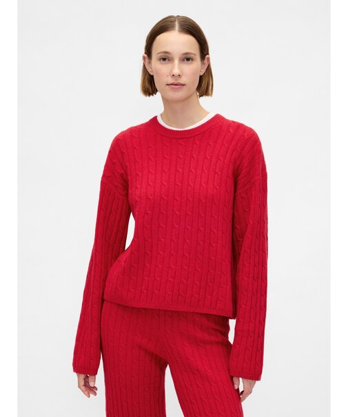 CashSoft カシミヤタッチ ケーブルニット クルーネックセーター