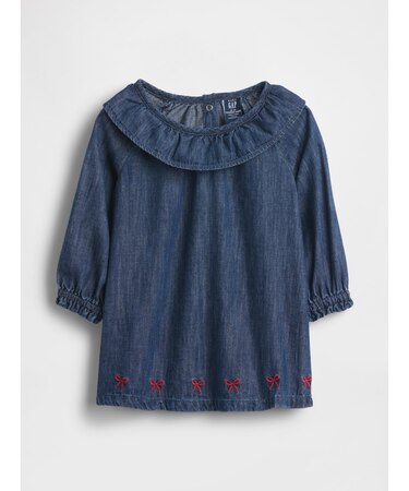 デニム ラッフルフリル 襟付きワンピース (ベビー)