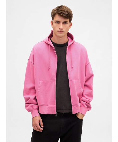 ヘビーウェイト オーバーサイズ クロップド ジップアップパーカー