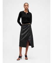 リサイクル ヴィーガンレザー ミディ ラップスカート