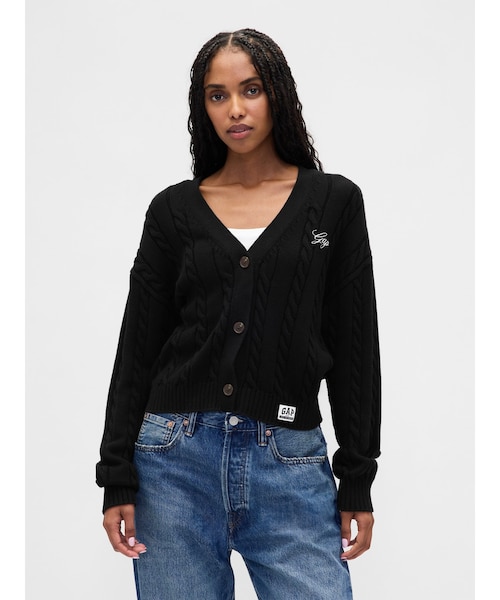 ボクシー ケーブルニット GAPロゴ カーディガン｜ギャップの通販