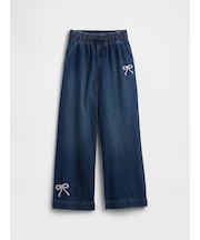 ハイライズ 刺しゅう プルオン ワイドデニム (キッズ)