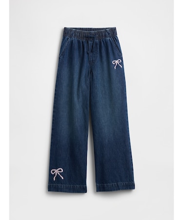 ハイライズ 刺しゅう プルオン ワイドデニム (キッズ)