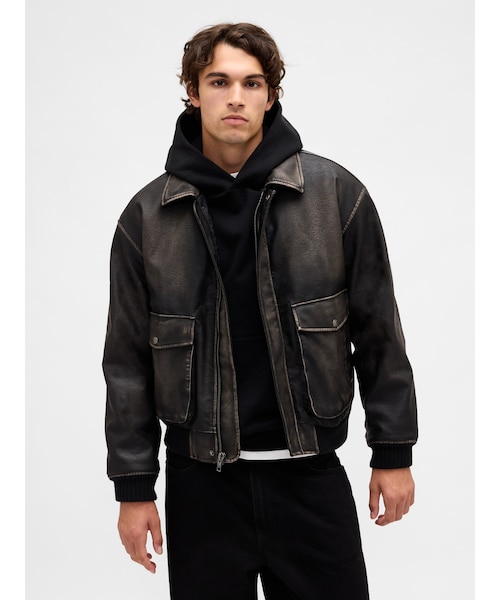 リサイクル ヴィーガンレザー ボンバージャケット｜ギャップの通販