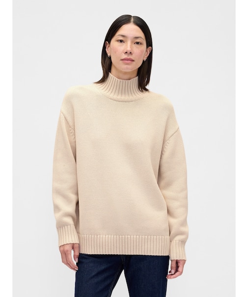 コットン100% オーバーサイズ モックネックセーター