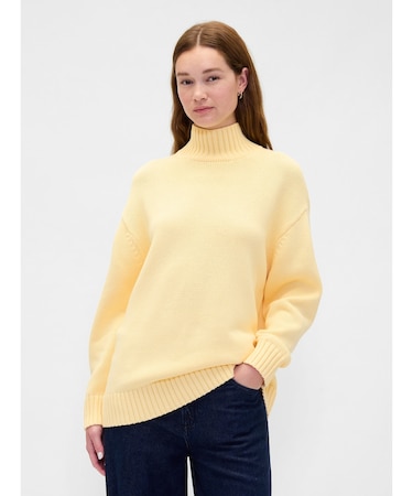 コットン100% オーバーサイズ モックネックセーター