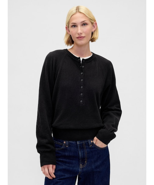 CashSoft カシミヤタッチ ヘンリーネックセーター