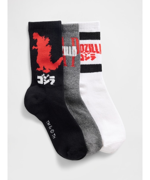 ゴジラ グラフィック GAPロゴ クルーソックス 3足セット (キッズ)