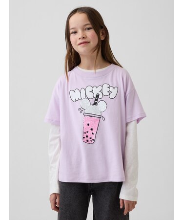 GapKids × ディズニー オーバーサイズ フリッピー変身スパンコール グラフィックTシャツ