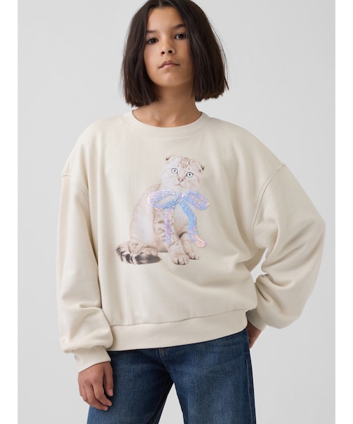 オーバーサイズ ウェッジ フリッピースパンコール グラフィック スウェットシャツ (キッズ)