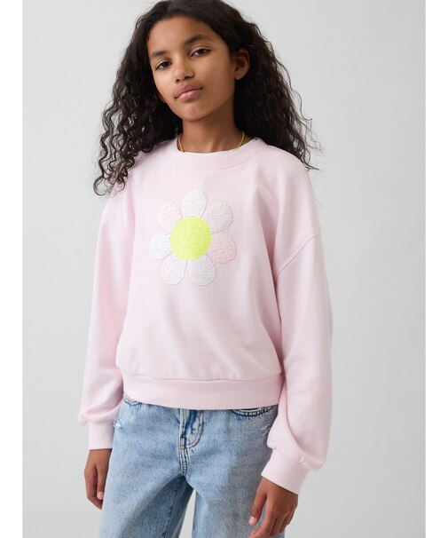 オーバーサイズ ウェッジ フリッピースパンコール グラフィック スウェットシャツ (キッズ)