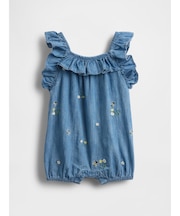 デニム ラッフルフリル ショートカバーオール (ベビー)