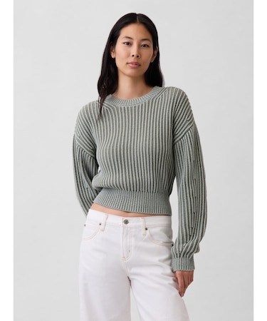 コットン100% バレルスリーブ クロップドセーター