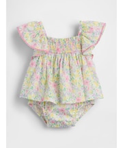 スモッキングギャザー フラッタースリーブ ボディスーツワンピース (ベビー)