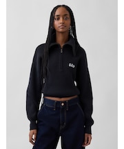 リラックスフィット GAPロゴ ハーフジップ プルオーバー クロップドセーター