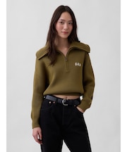 リラックスフィット GAPロゴ ハーフジップ プルオーバー クロップドセーター