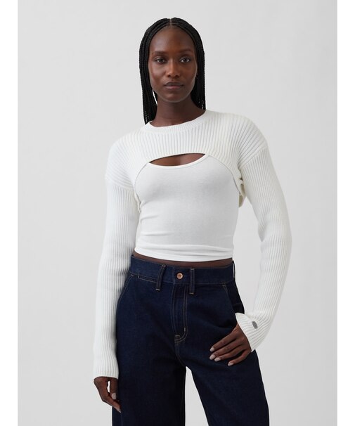 コットン100% リラックスフィット リブ ボレロセーター