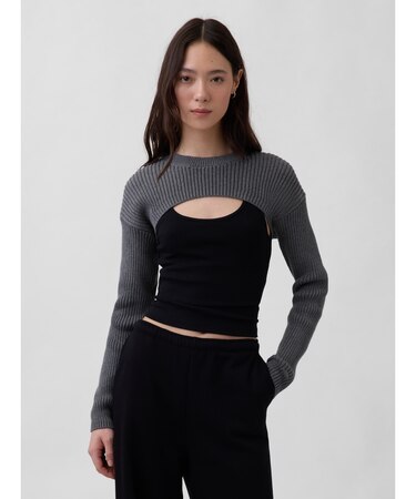 コットン100% リラックスフィット リブ ボレロセーター