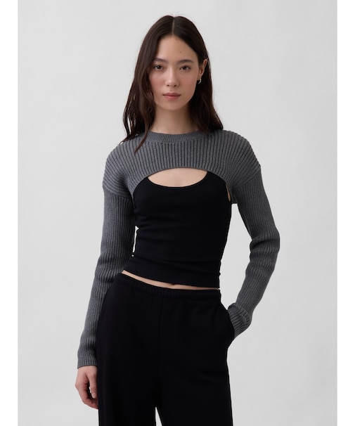 コットン100% リラックスフィット リブ ボレロセーター